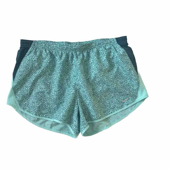 Nike Running Shorts Women L Dri Fit 10K Tempo Printed Shorts Green Black Gym EUC - Picture 1 of 13